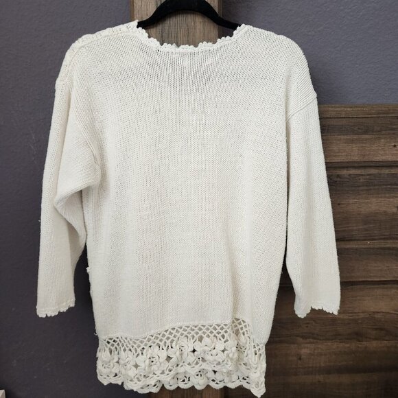 Vintage Shenanigans Women's M Hand Knit Sweater Floral Tunic Grandmacore Cottage - Picture 4 of 14